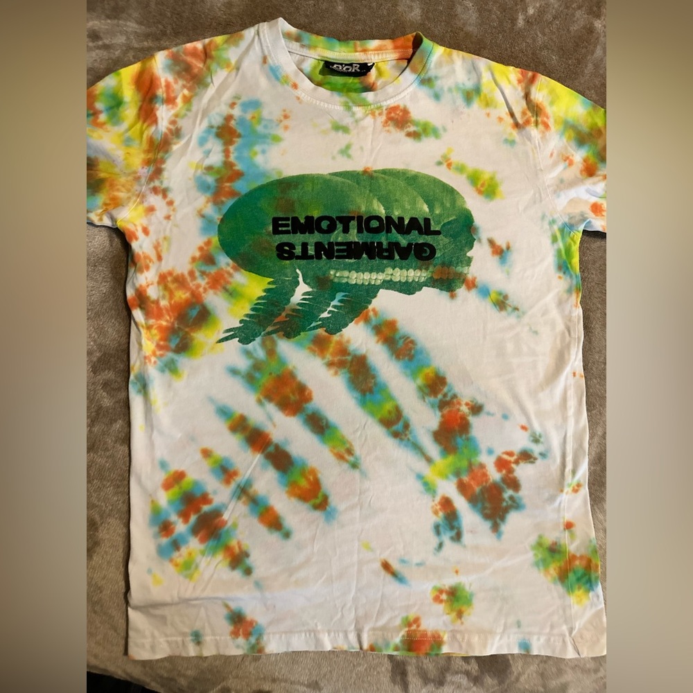 “Emotional garments” tie dye tshirt. Size unknown.
